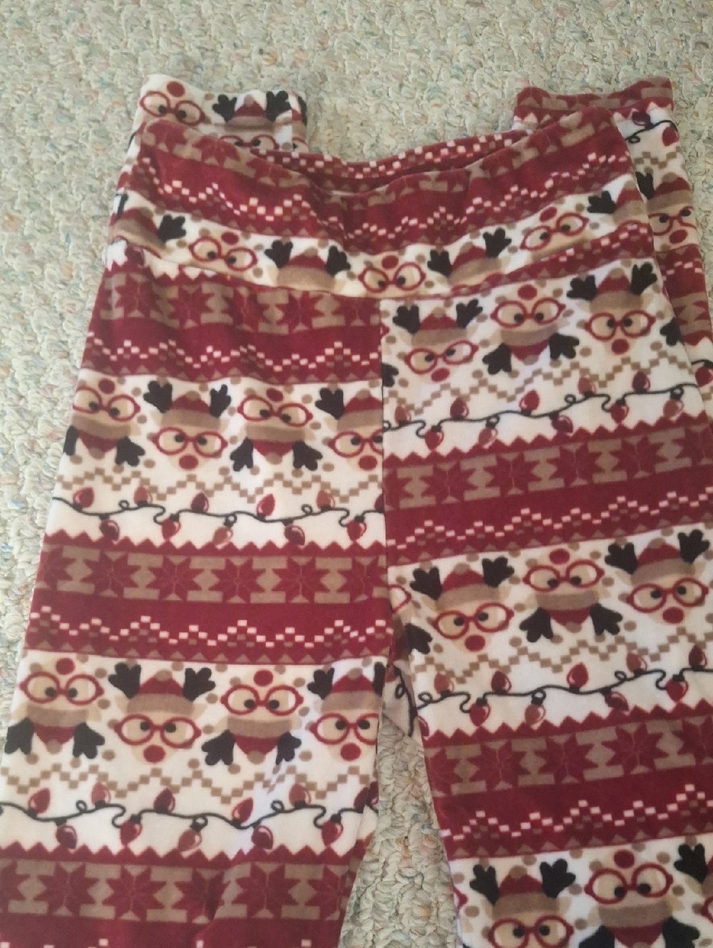 Derek Heart Red, White and Brown Holiday Reindeer Print Lounge Pants